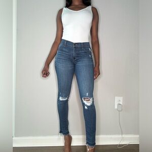 Mid Waist Distressed Skinny Jeans